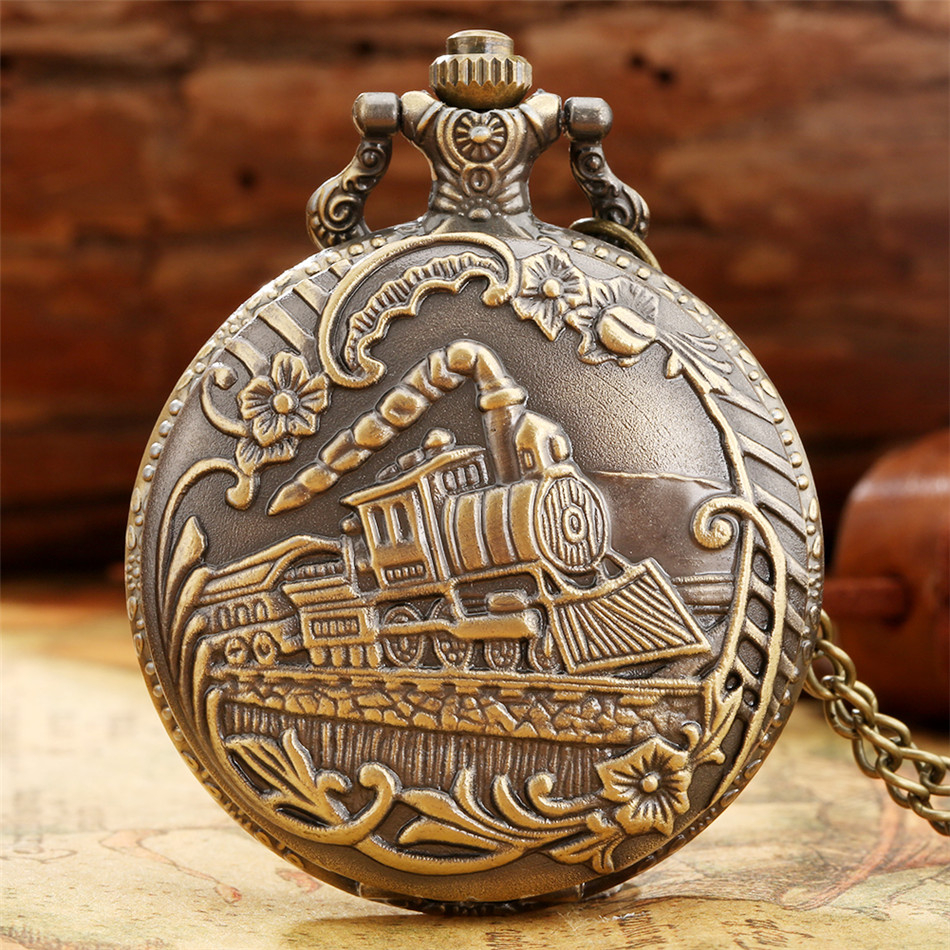 Tiedan 青銅蒸汽朋克火車設計全獵人石英懷錶古董收藏禮物項鍊時鐘男士女士懷錶