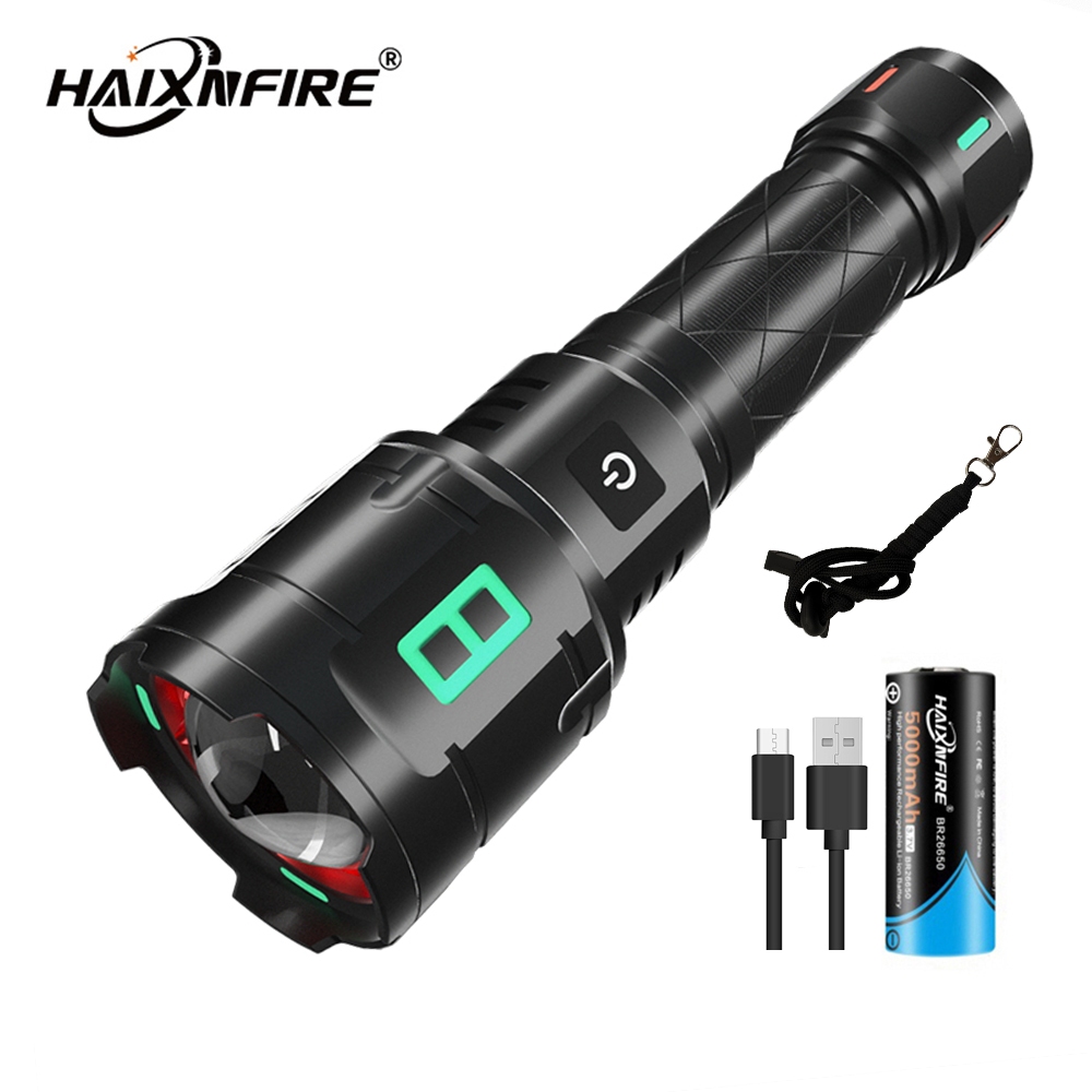 Haixnfire G37 USB充電手電筒6000流明戶外野營燈泛光燈伸縮變焦探照燈照明距離1000米