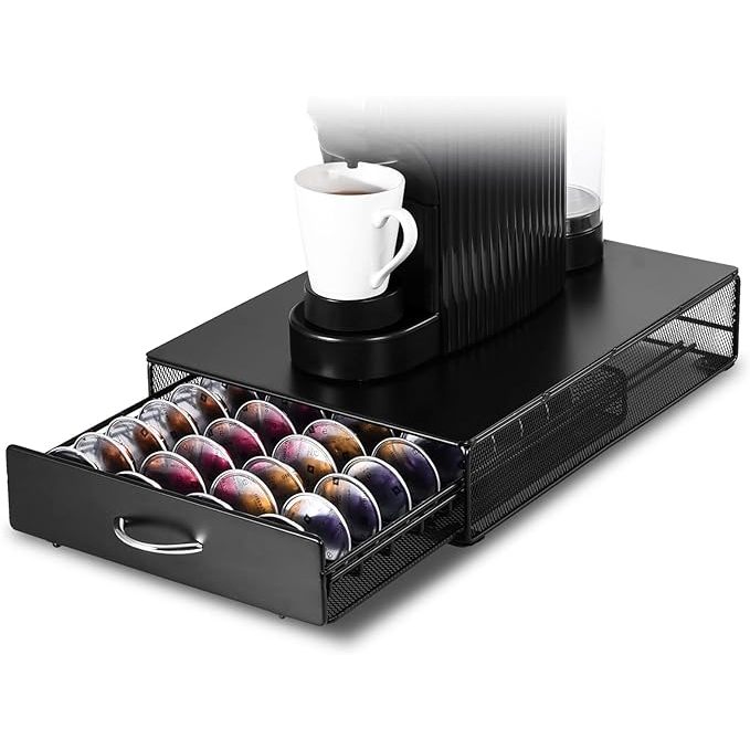 Vertuo 咖啡包膠囊抽屜 40 粒黑色膠囊,咖啡包架儲物抽屜,兼容 Nespresso Vertuo 膠囊