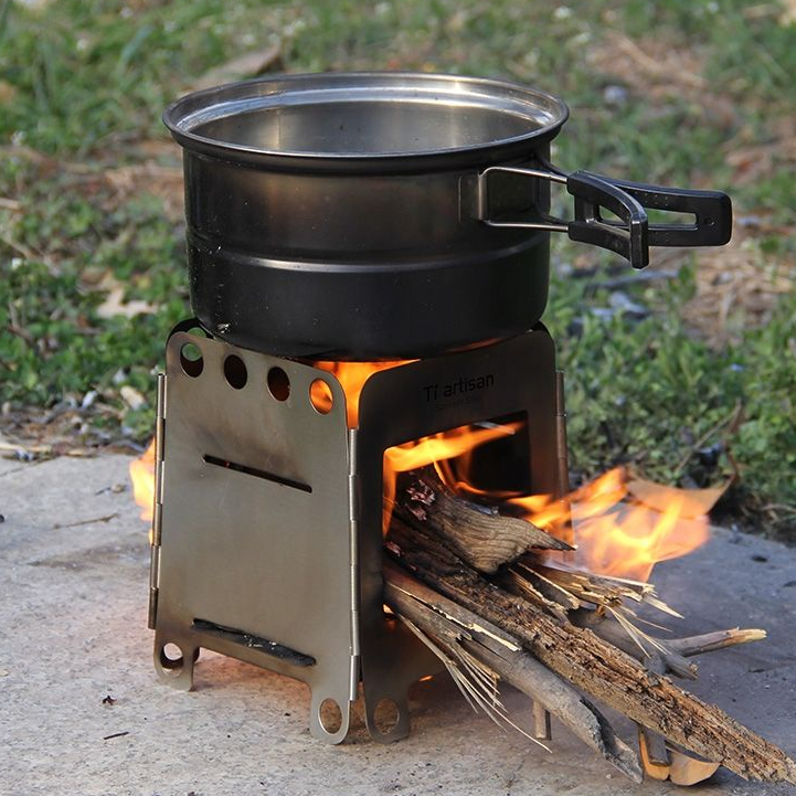 新款鈦工匠戶外不鏽鋼柴火爐便攜野炊野營木柴酒精爐可拆卸野炊燒烤爐