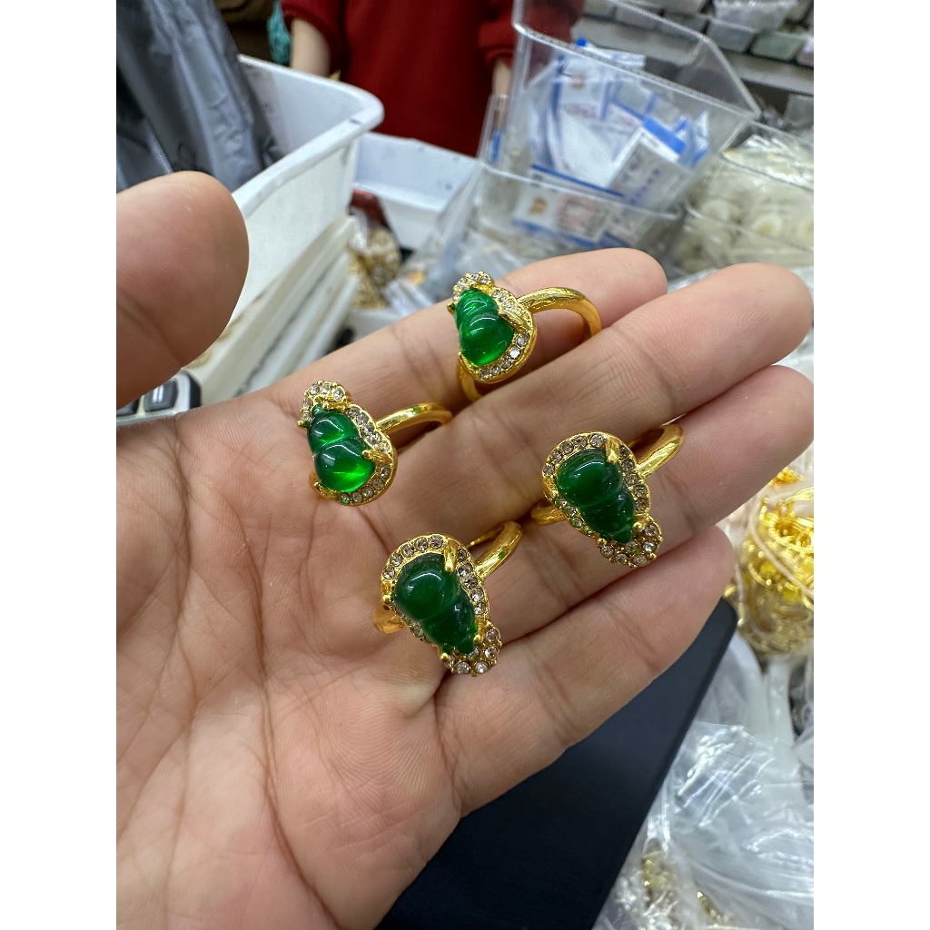 單顆入越南沙金綠玉髓久不掉色戒指金鑲玉祖母綠開口可調整送禮物戒指