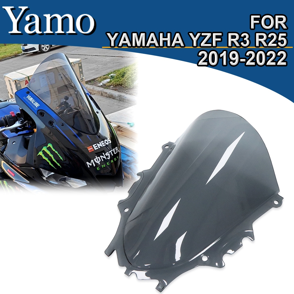 山葉 適用於 YAMAHA YZF R3 R25 2019-2022 改裝前擋風玻璃帶高架運動擋風玻璃