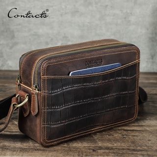 CONTACT'S 男士斜挎包小鱷魚皮設計真皮手提包旅行單肩包適用於 iPad 高品質包