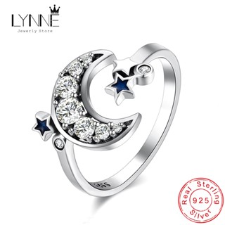 Lynne 高階珠寶 925 純銀月亮和星星鋯石可調節尺寸開口戒指女士和女孩時尚精緻創意設計 Bluestar 閃亮水鑽