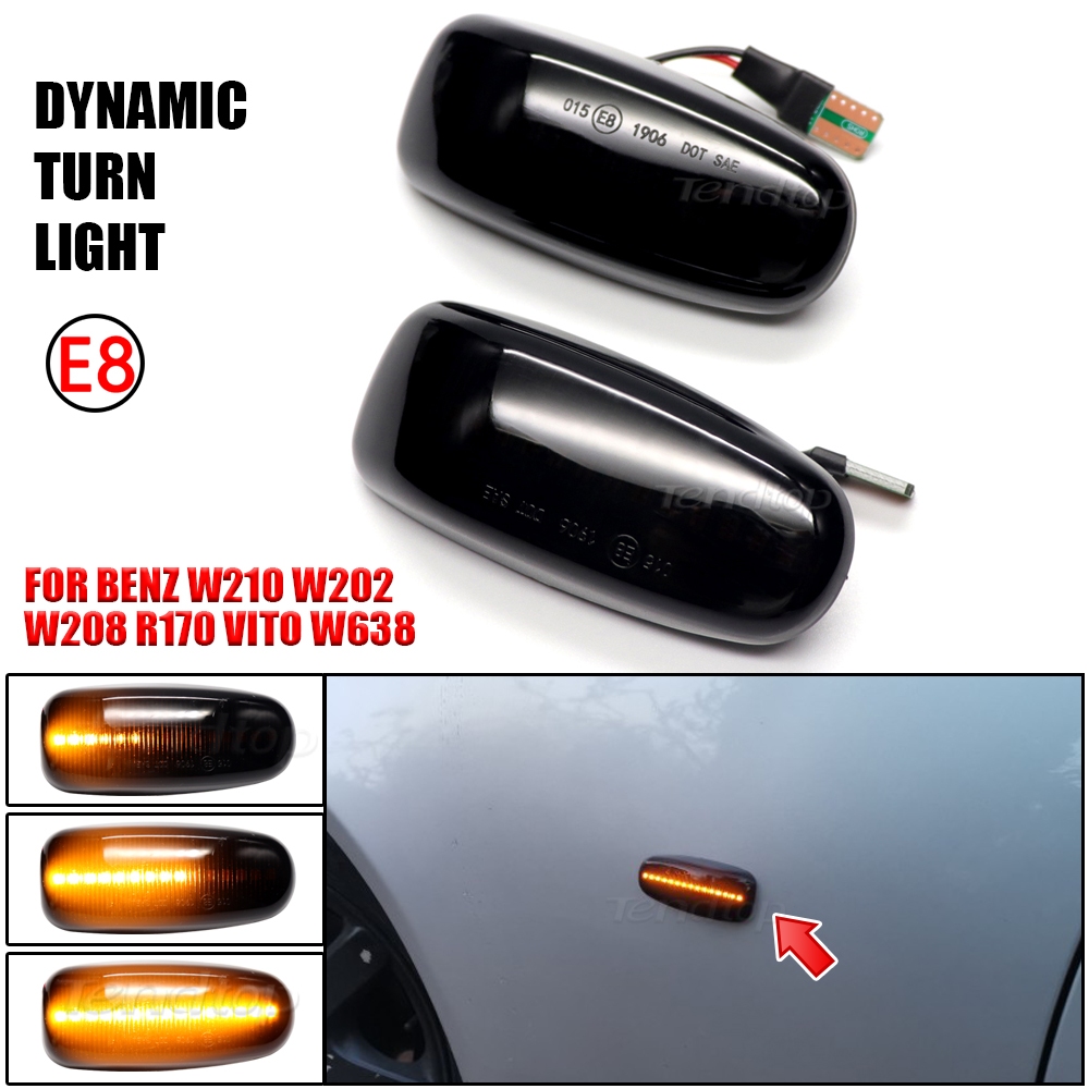 2 件裝側轉向信號燈 LED 動態轉向信號燈側標誌燈適用於 BENZ E C CLK SLK Class W210 W2