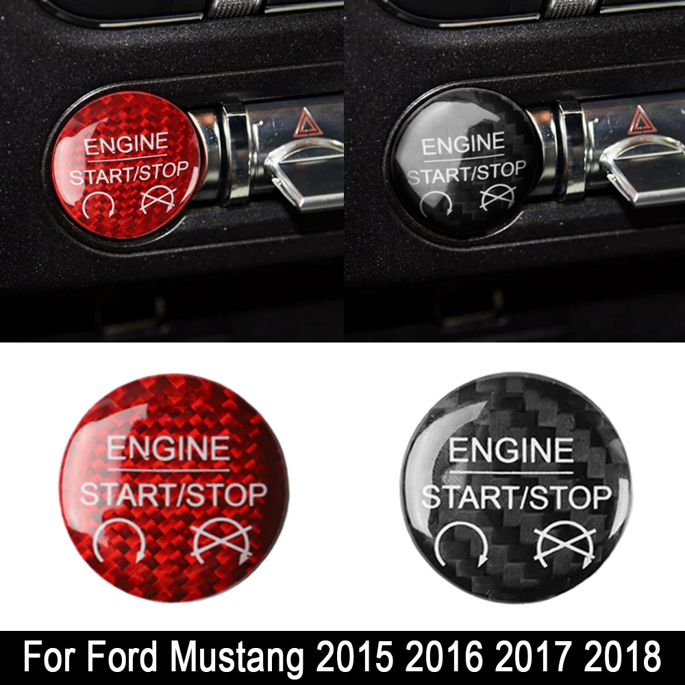適用於福特野馬 2015 2016 2017 2018 汽車造型發動機啟動停止按鈕貼紙蓋真碳纖維配件