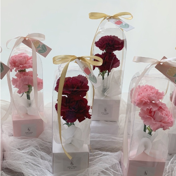 現貨【鮮花包裝】情人節單支玫瑰花盒 透明pvc手拎花盒 鮮花包裝盒 ins全景手提花盒
