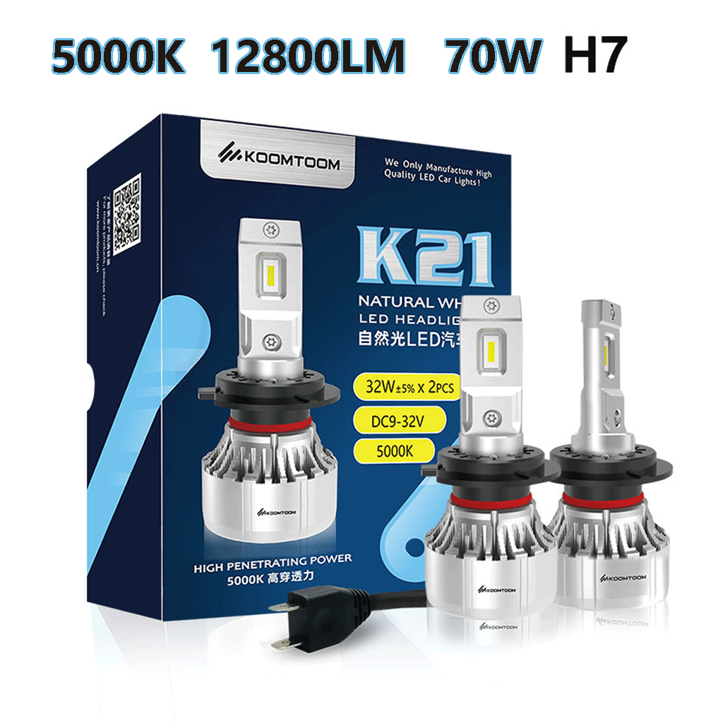 超級優惠 K21 H7 LED 汽車大燈 12800lm 5000k 70w 一對現貨即插即用