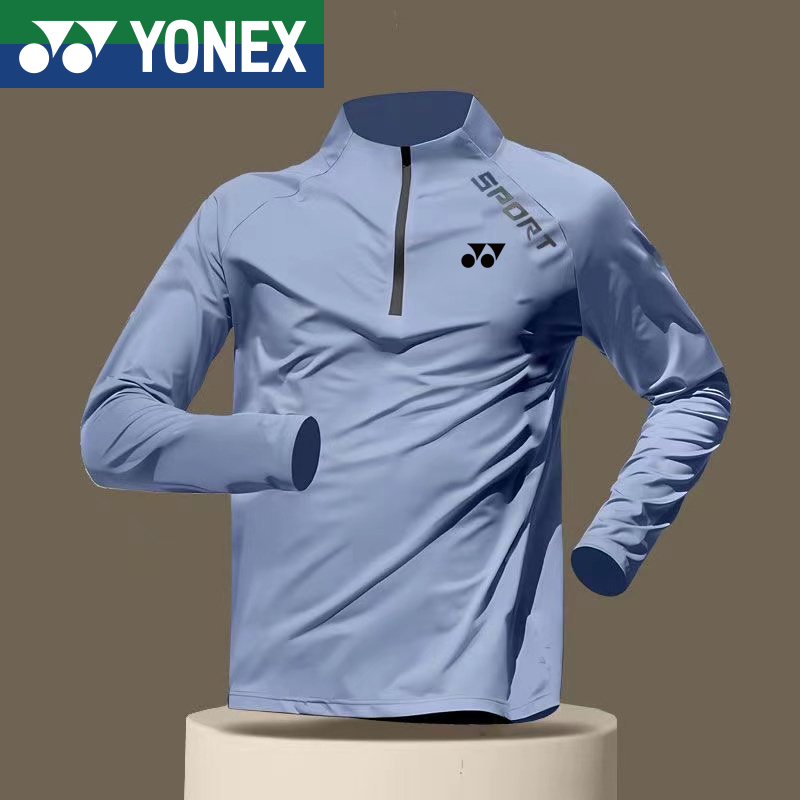 Yonex羽毛球t恤2024新款訓練服男士長袖速乾衣運動田徑騎行運動t恤上衣跑步健身服尤尼克斯外套