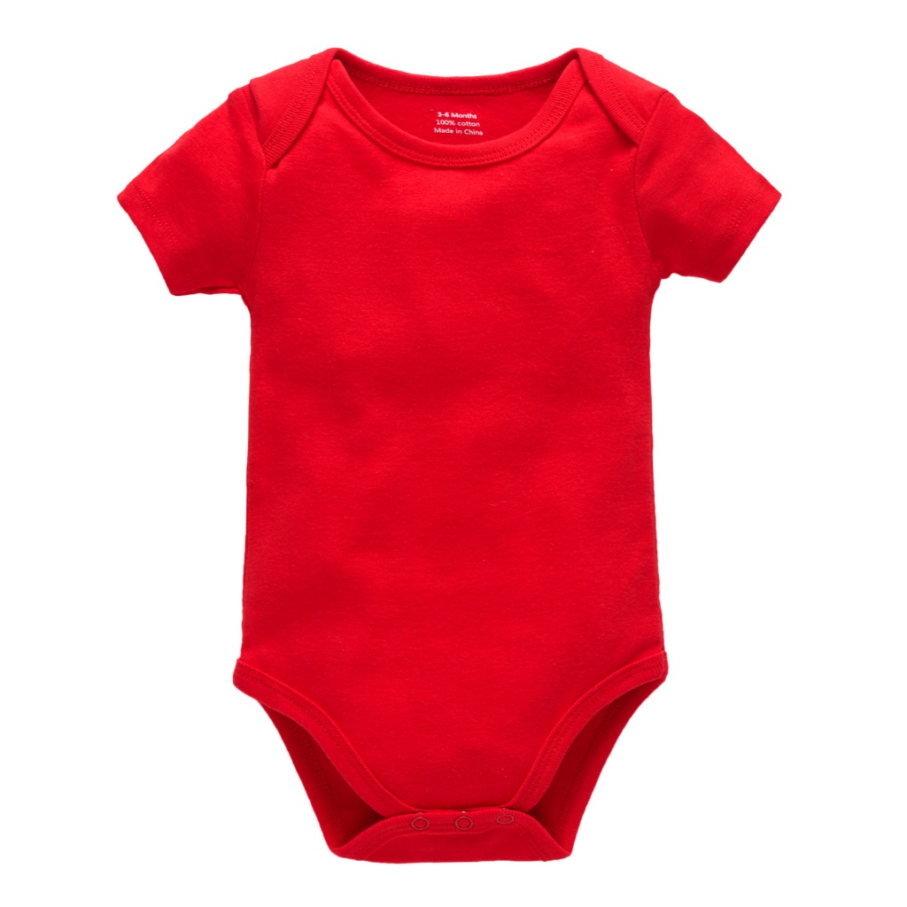 2024 新年嬰兒連體衣短袖 100% 純棉純紅色嬰兒服裝新生兒連身衣