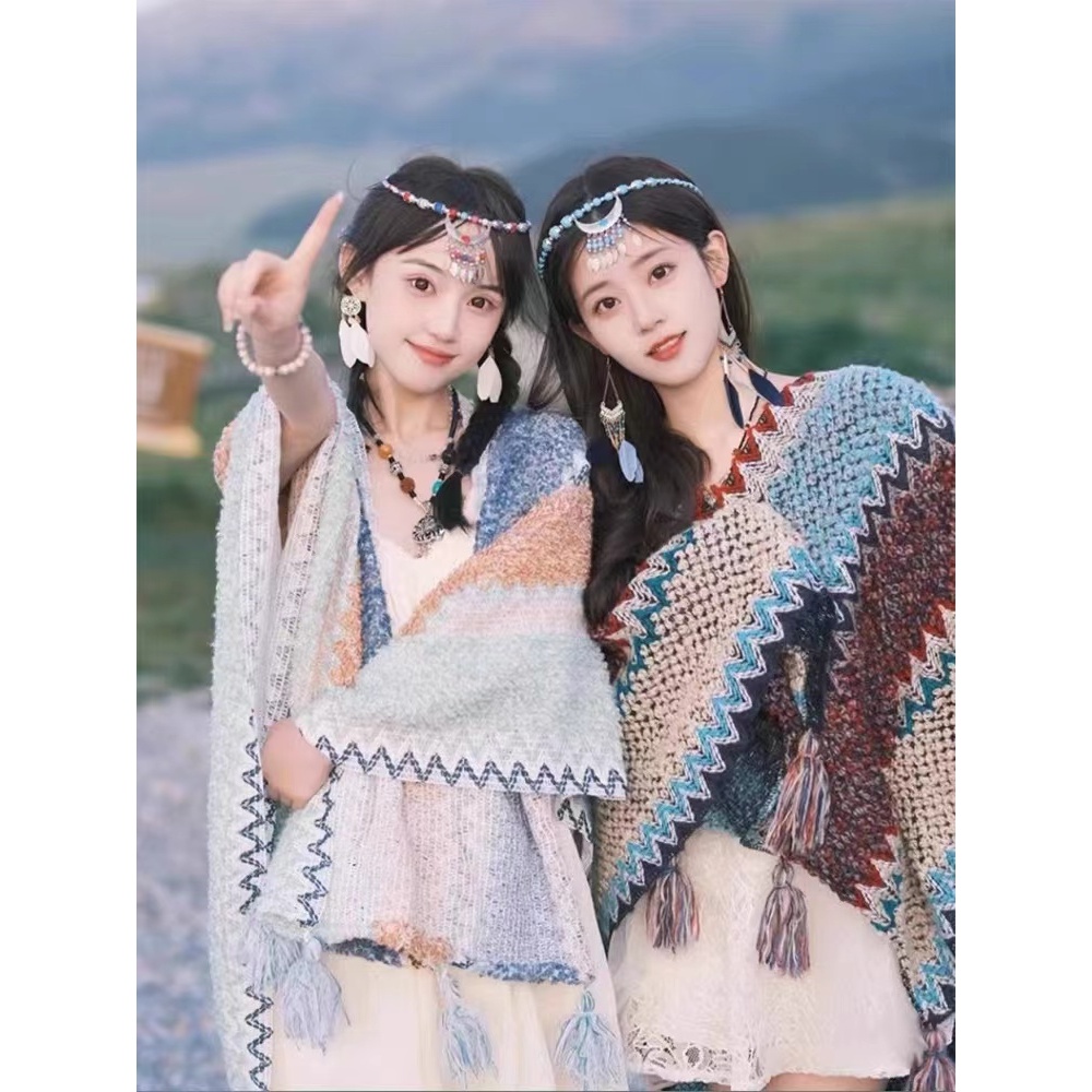 波西米亞新疆族風披風春秋季新款女裝雲南穿搭外披肩