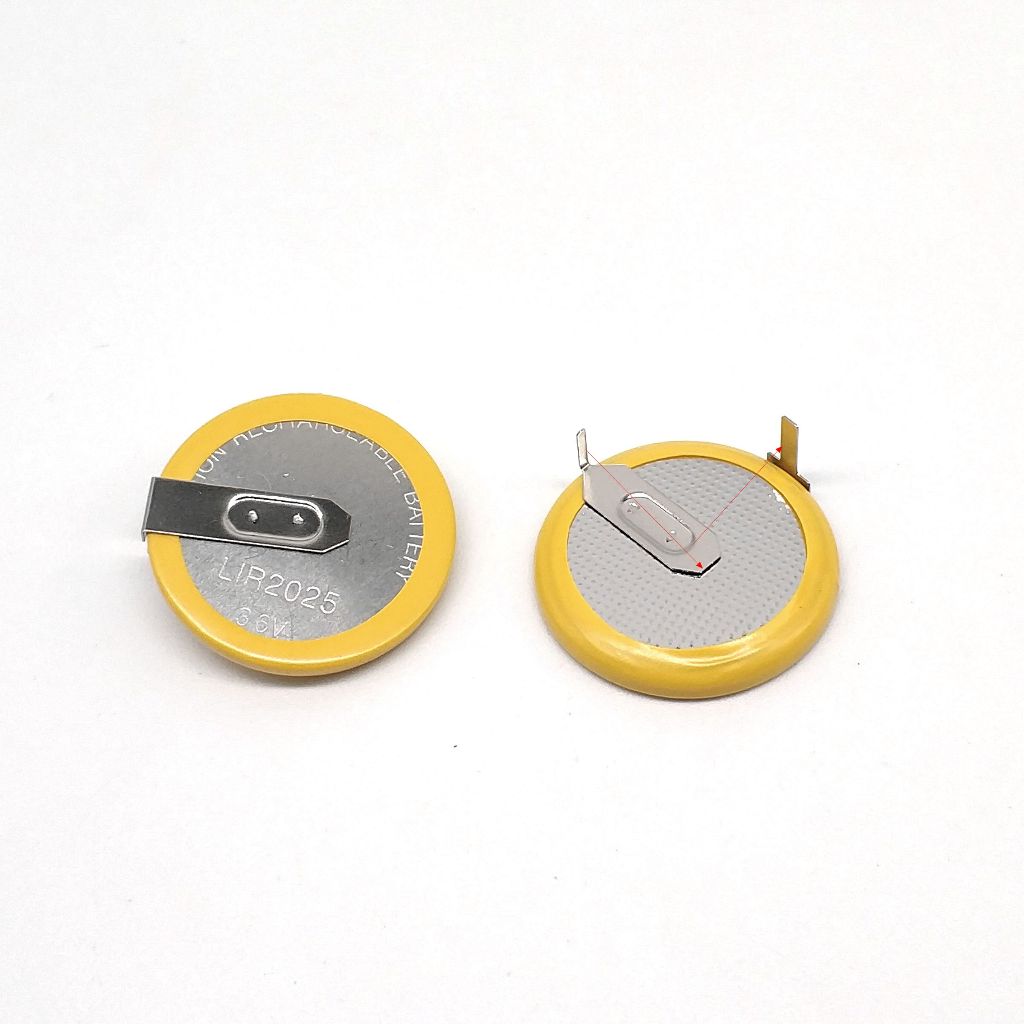 2PCS  LIR2025 90度焊腳 LIR2025電池 3.6V鈕扣電池 可充電扣式電池 替代CR2025實物拍攝