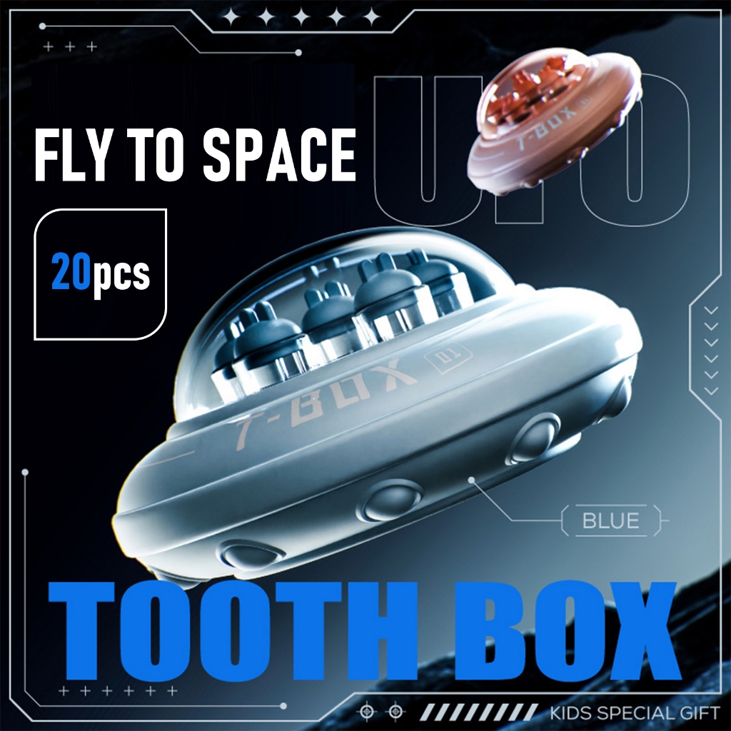 嬰兒乳牙紀念品保存容器收納盒架兒童牙齒仙女 UFO 圖案塑料牙齒收藏收納盒牙科禮物
