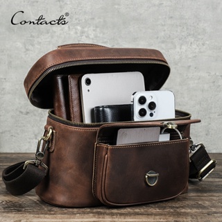 CONTACT'S 真皮男士單肩包設計豪華相機包旅行手柄手提包手提包攝影收納袋
