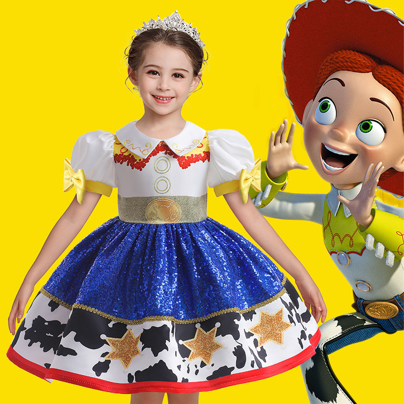 傑西女孩巴斯光年連衣裙卡通奶牛連衣裙萬聖節衣服派對玩具總動員 Vestidos 角色扮演兒童服裝