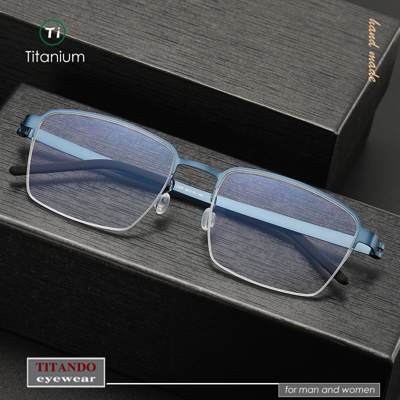 北歐極簡風格超輕商務矩形半框鈦眼鏡 男士光學眼鏡 無螺絲設計  titanium 7426