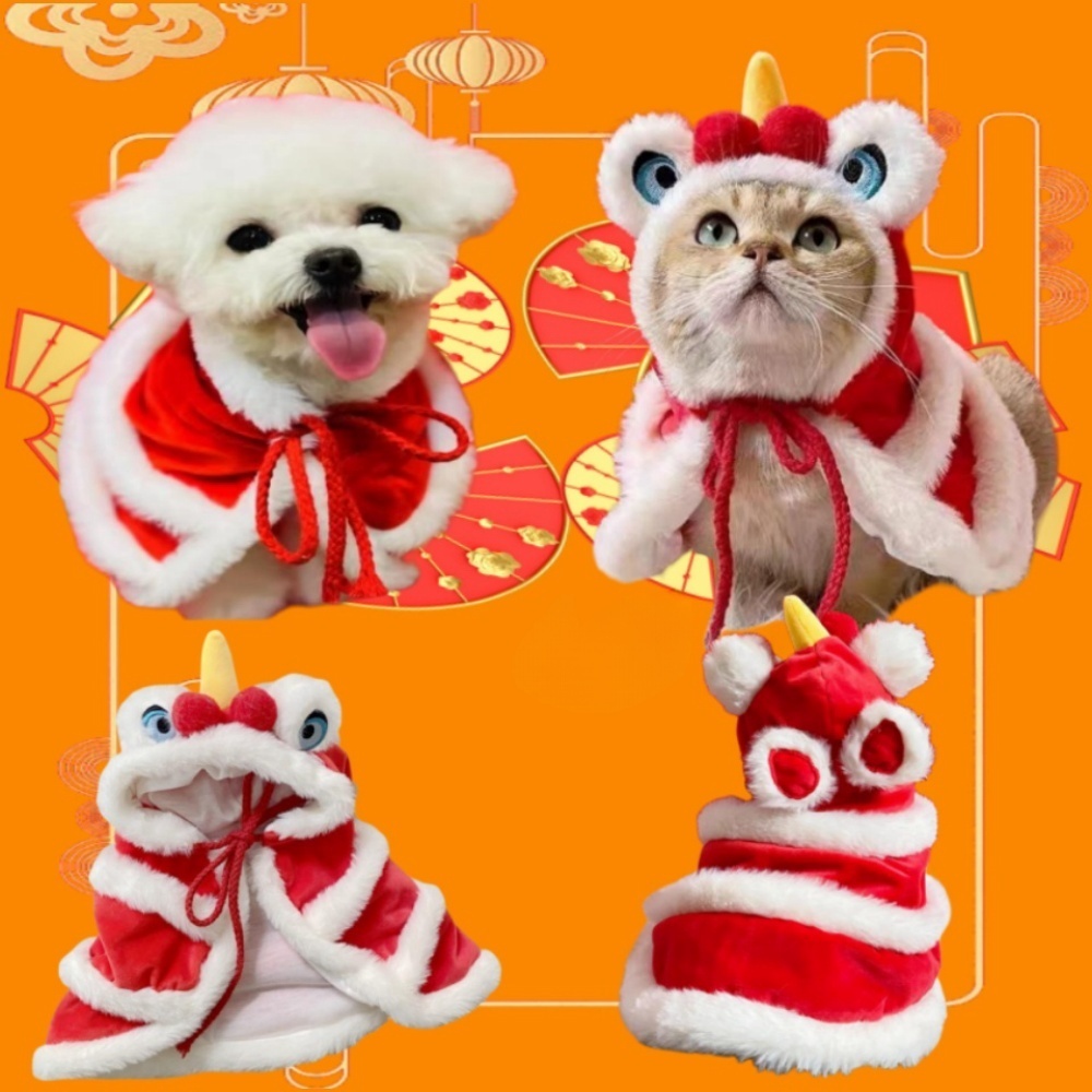 寵物聖誕服裝貓新年裝飾衣服獅子披風舞獅披肩狗服裝