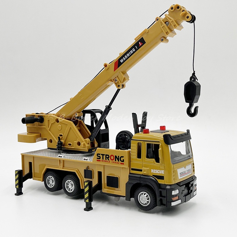 1:50 壓鑄建築模型玩具木抓起重機卡車升降器迴力帶聲光兒童
