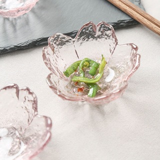 日式玻璃櫻花碟 家用蘸料碟調味醋碟廚房玻璃餐具創意粉色小碟子
