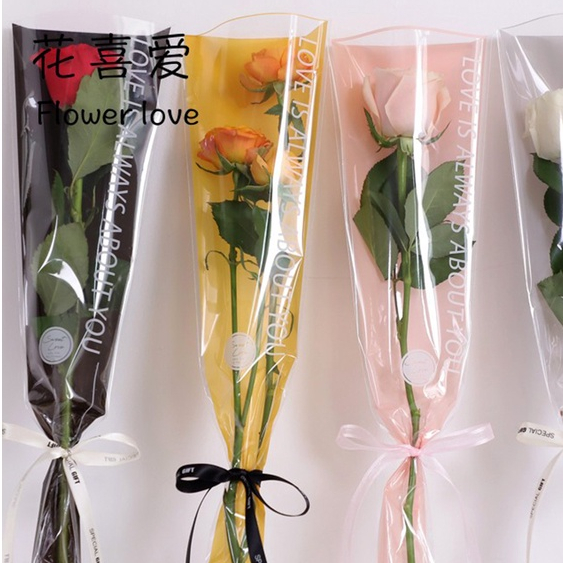 【現貨】【鮮花包裝】玫瑰花袋 單支袋 小花束 包裝 鮮花包裝袋 透明 三角 插花袋 包花紙