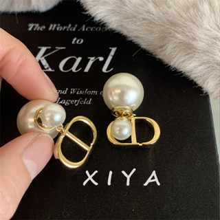 XIYA 韓國字母珍珠耳環 法式簡約氣質珍珠球耳環