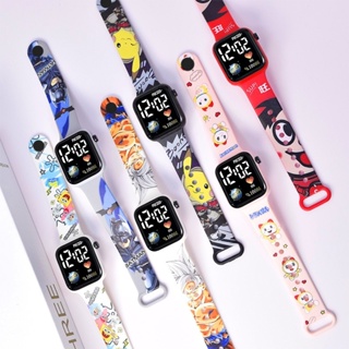 2023 可愛卡通 Hello Kitty 手錶 LED 電子數字手錶方形錶盤時尚學生運動數字手錶男孩女孩