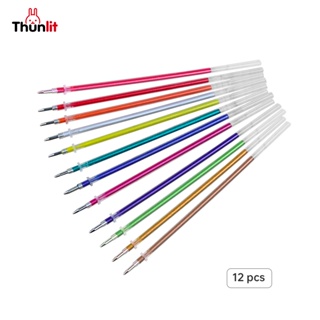 Thunlit 彩色中性筆筆芯 12 色套裝 0.8 毫米筆尖 13 公分通用螢光閃光混合筆芯套裝繪圖標記中性筆批發辦公