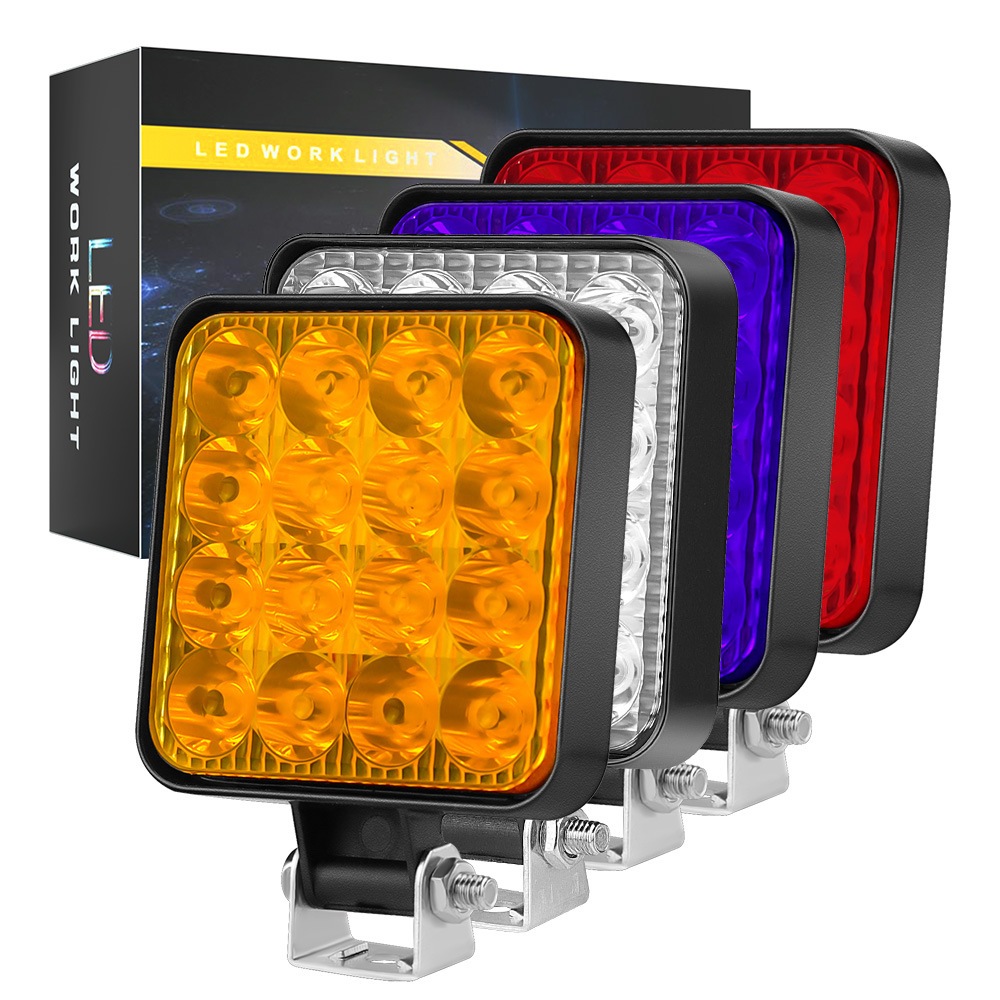 汽車LED工作燈12V迷你塑膠款方形16燈48W駕駛輔助燈改裝前照燈