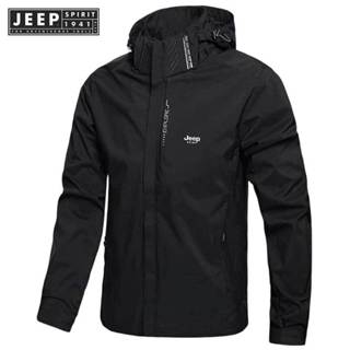 JEEP SPIRIT 1941 ESTD 男士休閒風衣連帽拉鍊夾克防水軍用夾克軟殼露營外套工作服