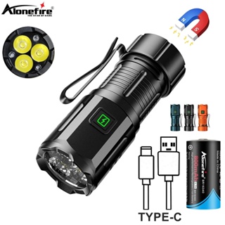Alonefire X63 超亮 3x LED 迷你手電筒 Type-c USB 可充電便攜式手電筒,適用於戶外遠足露營