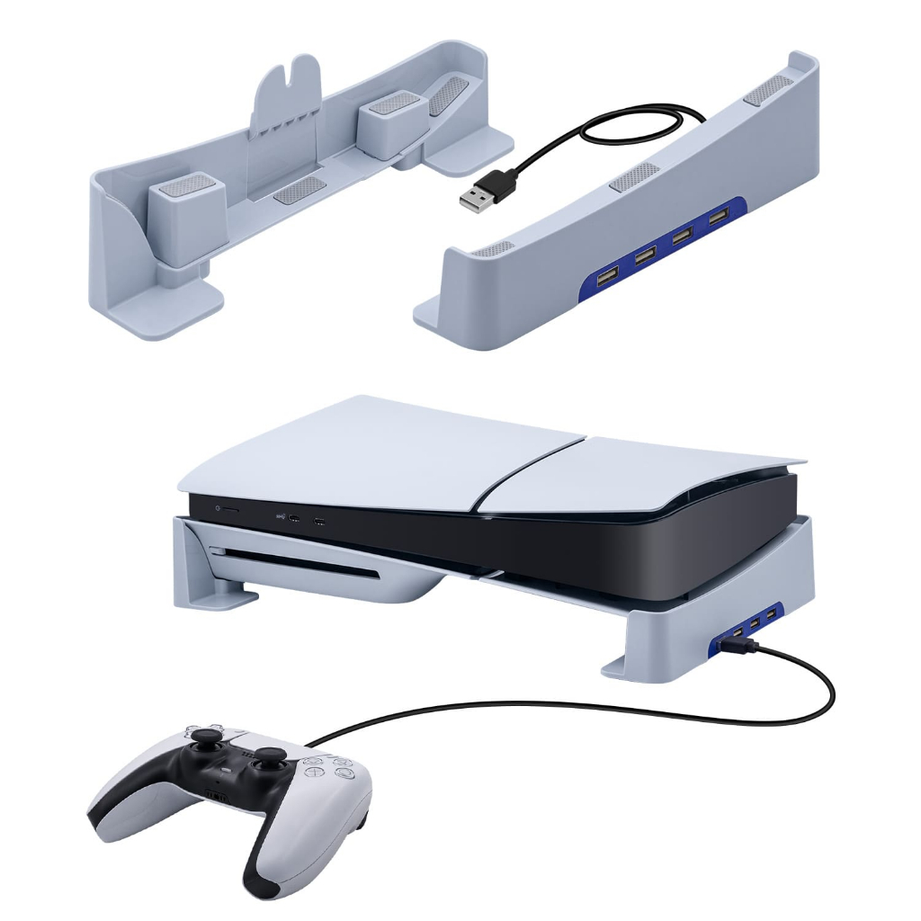 Mcbazel PS5 Slim主機橫向收納支架 帶HUB擴展平放支架 帶4個USB2.0接口