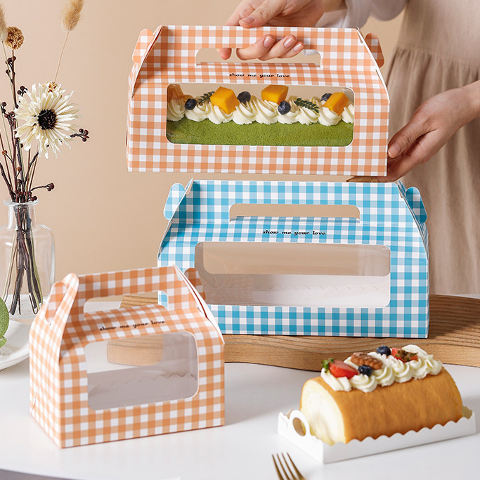 【現貨】【手提西點盒】蛋糕卷 盒子 夢龍 瑞士捲 包裝盒 慕斯 蛋糕 西點盒 切塊 小清新 手提 打包盒