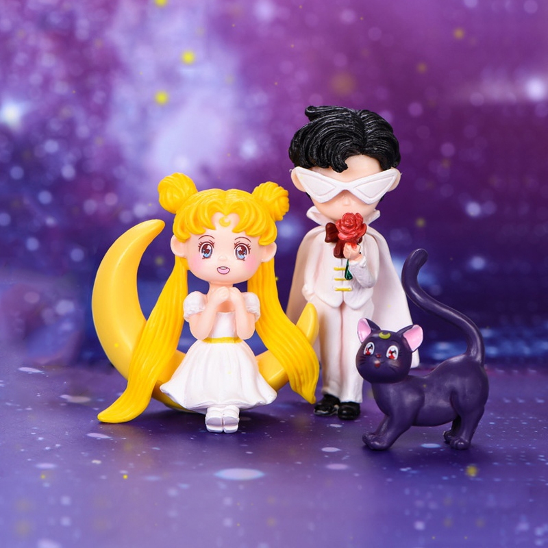 4款整套 動漫 美少女戰士 Sailor Moon 月野兔 地楊衛 露娜 黑貓 Q版公仔人偶模型玩具玩偶娃娃擺件生日禮物