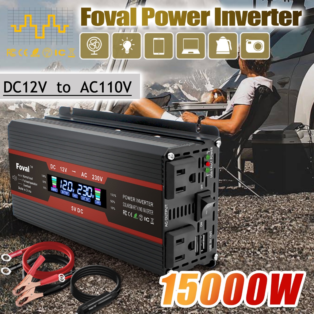 15000w電源逆變器 LCD 汽車電源轉換器 DC 12V/24V到AC 220V 230V轉換器12v 轉 110v