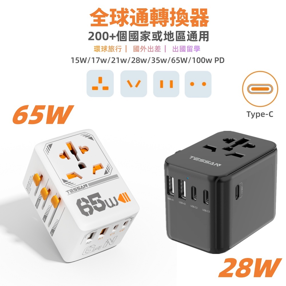 萬國旅行轉接頭帶USB+Type C 出國旅行必備轉換頭,旅行萬用充電器 全球通用插