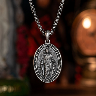 聖母瑪麗亞鈦鋼項鍊雙面宗教飾品祈禱配飾基督教福音禮品吊墜鏈條天主教女士媽媽的禮物