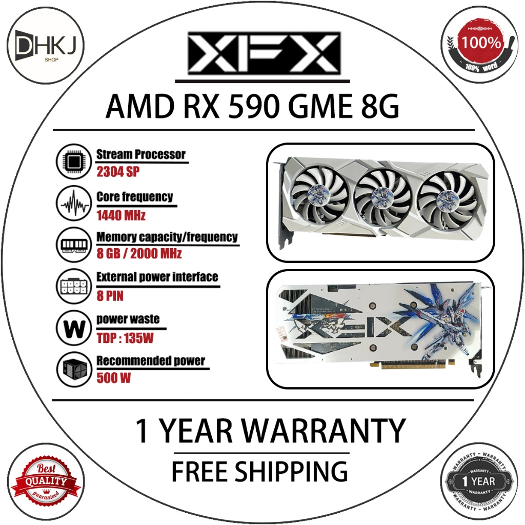 定制 XFX Radeon RX590GME 8GB 顯卡 2304sp GDDR5 256bit 遊戲顯卡 Direc