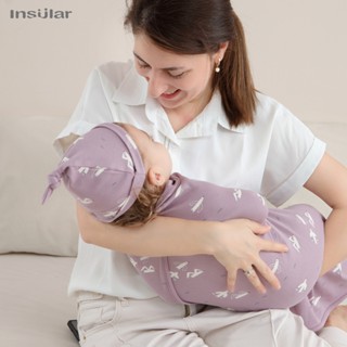 insular新生兒全棉襁褓巾包巾嬰兒裹毯薄款寶寶抱被蓋毯含帽子