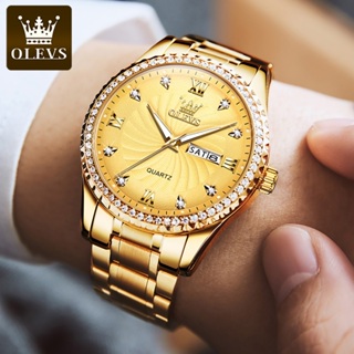 OLEVS 5565男表 防水夜光手錶男生 商務奢華不鏽鋼錶帶手錶 鑽圈全金雙顯watch男表