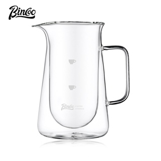 BINCOO 玻璃咖啡壺 雙層手沖咖啡分享壺帶把手 家用冰美式品鑒杯 400ML