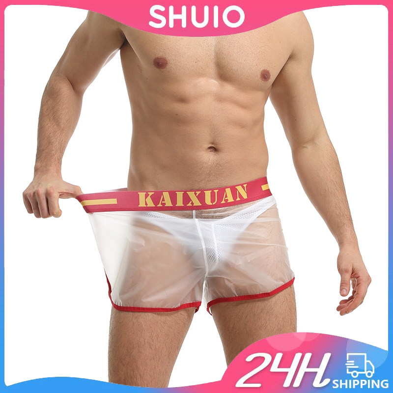 Shuio 男士泳裝沙灘短褲速乾透明防水泳褲
