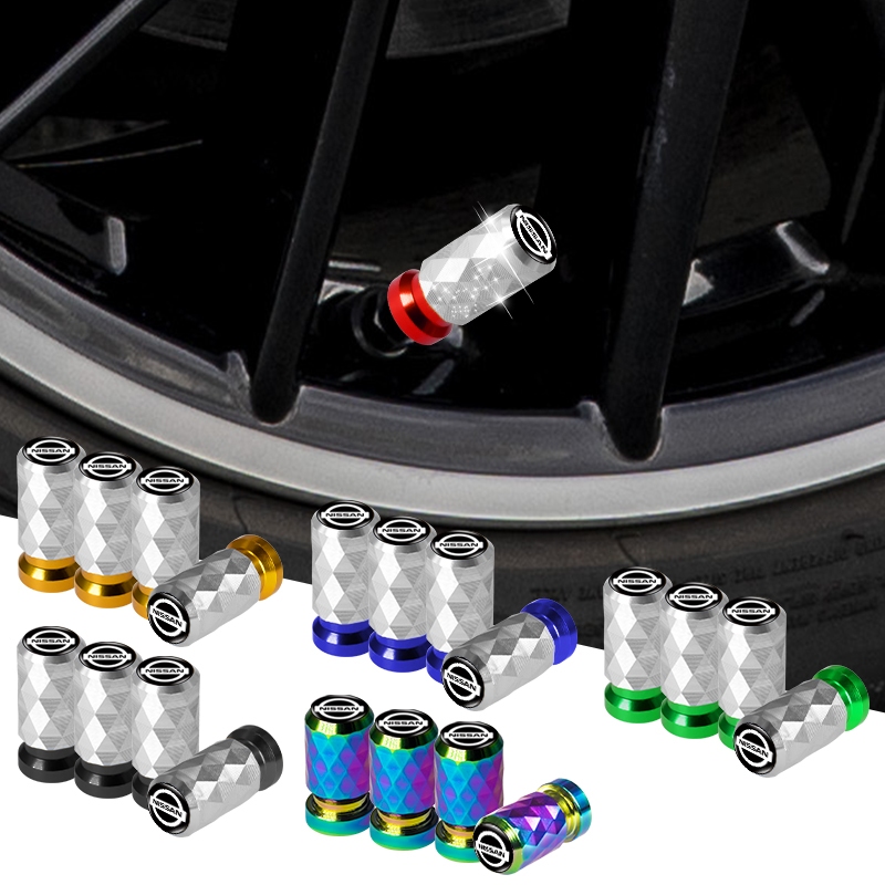 NISSAN 4 件裝鋁製汽車輪胎防塵蓋菱形汽車氣門芯蓋適用於日產騏達天籟天際線 Juke X-trail Almera