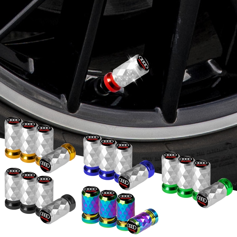 4 件裝鋁菱形汽車輪胎防漏蓋彩色汽車氣門桿保護蓋適用於奧迪 A3 8P A6 C5 A4 B6 B8 S4 RS4 S5