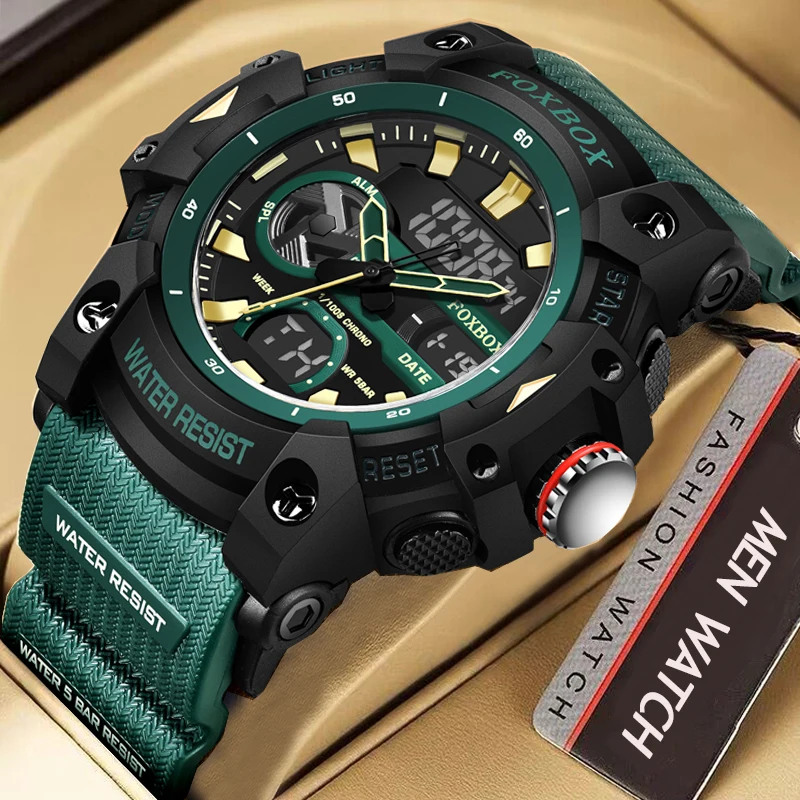 Foxbox 新款時尚男士數字手錶 Sport Shock 50M 防水手錶 LED 鬧鐘秒錶軍用手錶男士