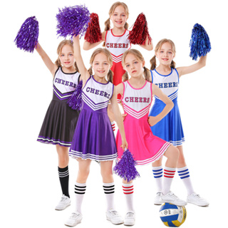 兒童啦啦隊服五色cheers無袖足球寶寶啦啦隊裙女配套襪子