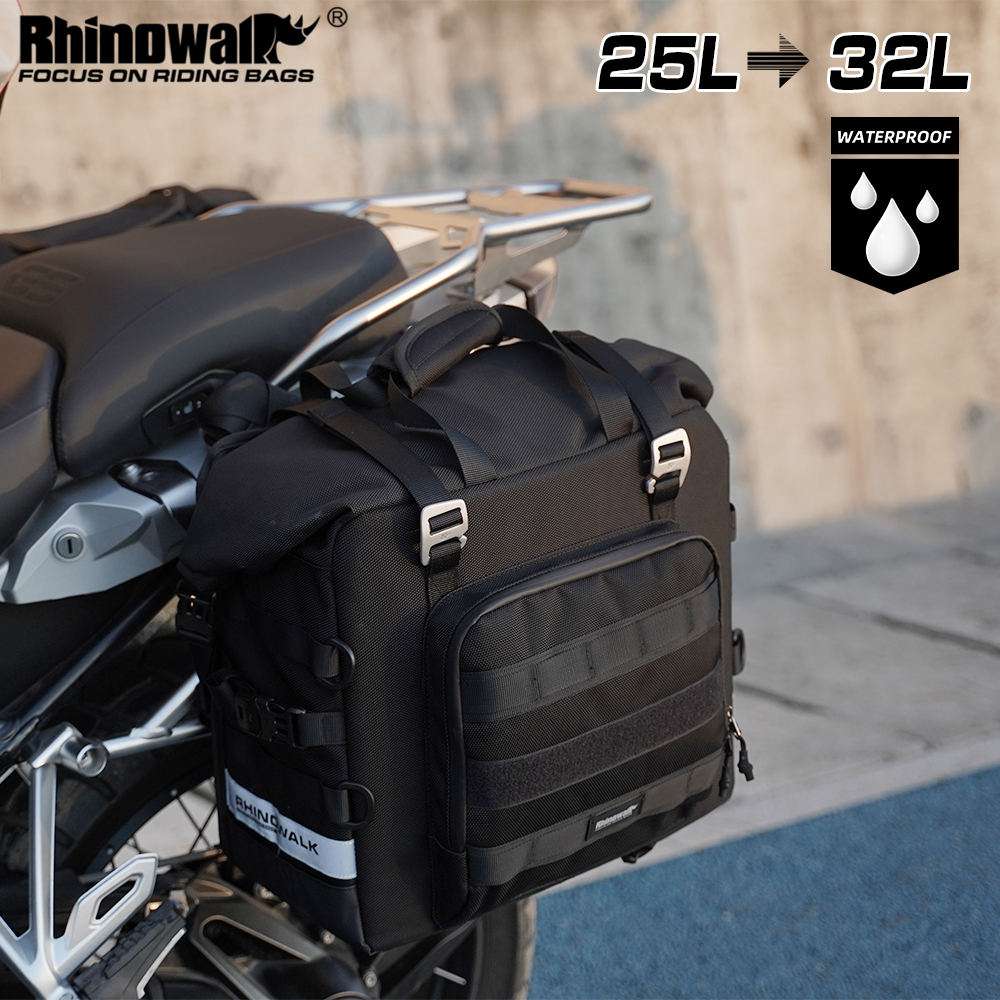 Rhinowalk 防水快拆摩托車馬鞍包可擴展摩托車邊包行李包(25L-32L)