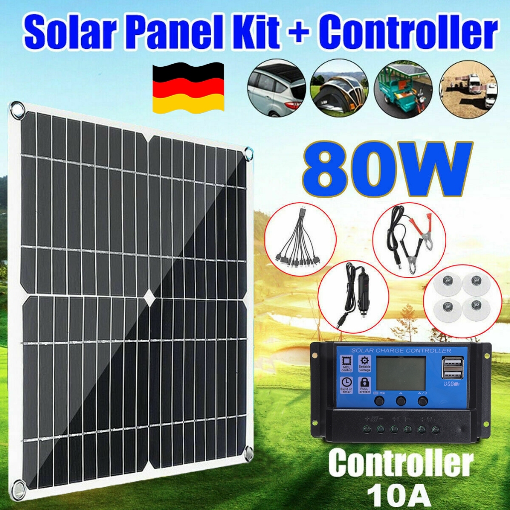 12v 80W 單晶太陽能電池板充電器套件,用於大篷車/露營/家庭 單晶矽太陽能光伏充電板，帶控制器