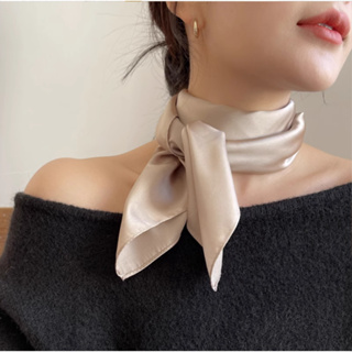 韓國時尚真絲方巾緞面披肩純色絲質柔軟圍巾素色小圍巾
