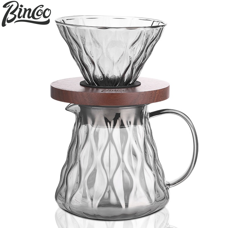 BINCOO 手衝咖啡壺玻璃分享壺咖啡過濾杯家用咖啡套裝辦公室和露營咖啡 600ML