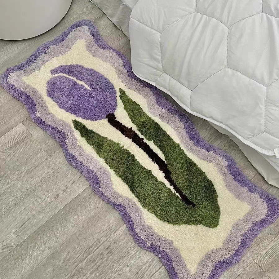 浪漫紫色鬱金香地毯床邊毯加厚蛋糕絨面地墊腳墊防滑耐髒門前墊